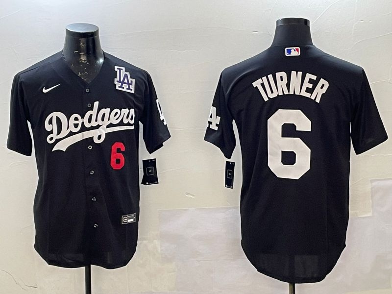 Men Los Angeles Dodgers #6 Turner Black Game 2025 Nike MLB Jersey style 4